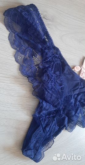 Новые темно-синие женские трусы с кружевом 46-48
