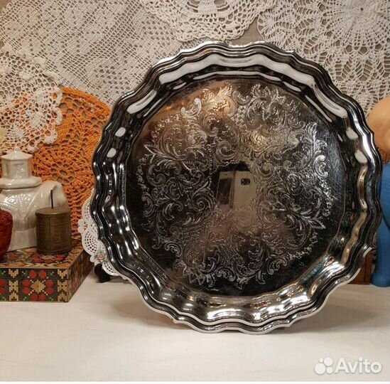 Поднос мельхиоровый СССР Глухарь Кольчугино