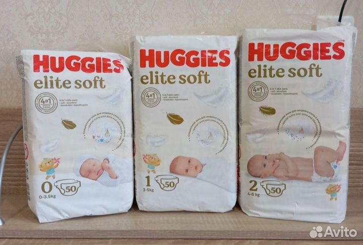 Подгузники huggies elite soft 0,1,2,3,4,5