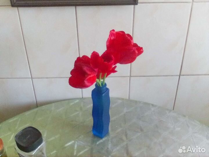 Ваза цветное стекло IKEA, синяя интерьерная