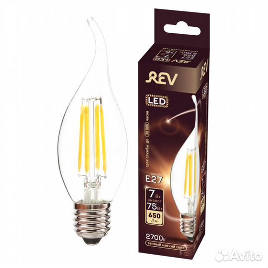 Лампа филаментная REV 7Вт E27 560лм 2700K 220В све