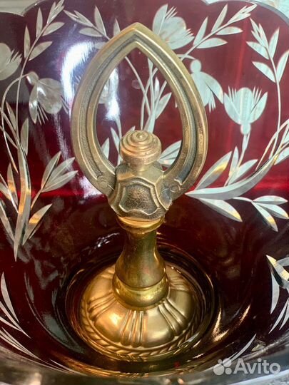 Ваза для фруктов цветной хрусталь Германия бронза
