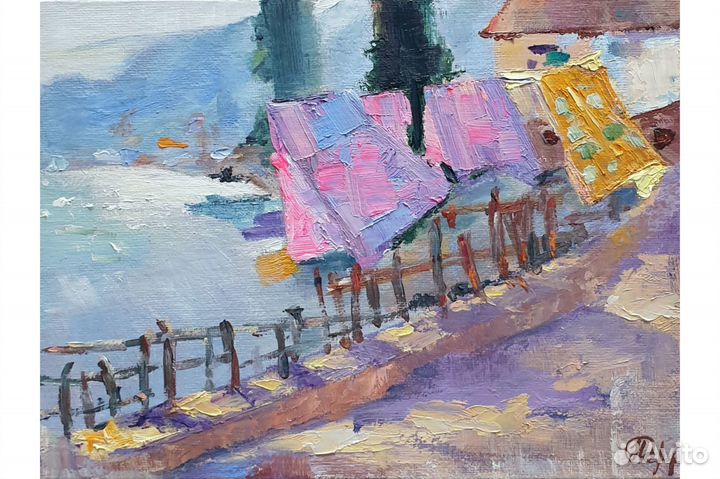 Картина Крым пейзаж маслом на холсте 18х24 см