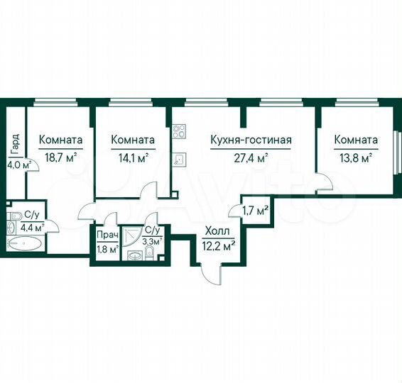 3-к. квартира, 101,4 м², 3/29 эт.
