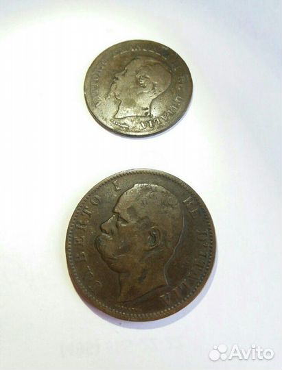 Монеты Италия 5 Centesimi 1861г. и 10 Centesimi 18