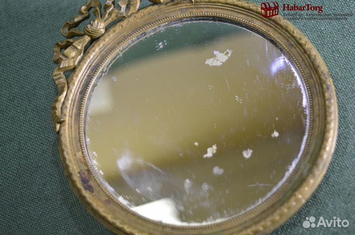 Зеркало настольное старинное, латунная рама. С под