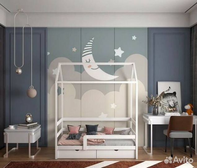 Кроватка берёза от 2х лет с бортиком домик