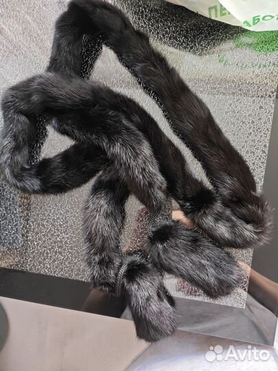 Норковый пояс черный новый 200см