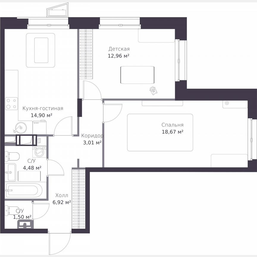 2-к. квартира, 62,4 м², 3/11 эт.