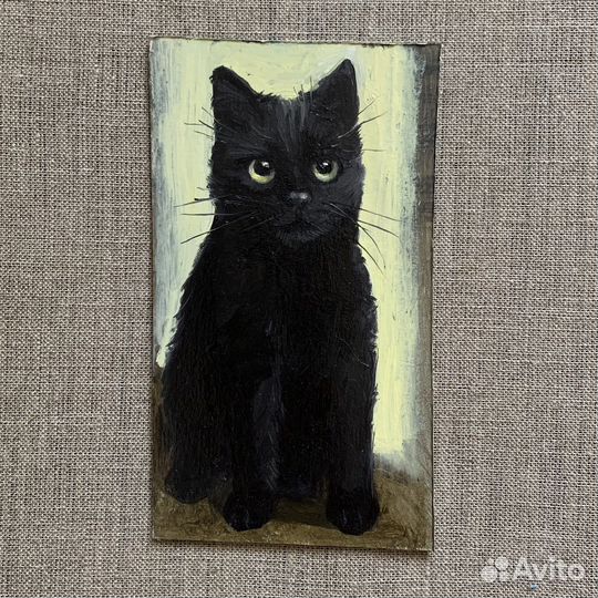 Интерьерная картина маслом черный кот анималистика