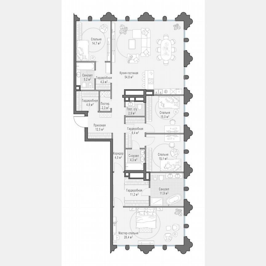 4-к. квартира, 197,3 м², 5/13 эт.