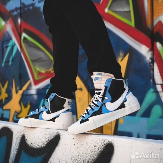 Кроссовки Nike Blazer Mid x Sacai Black Blue