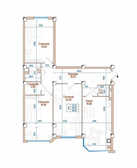 3-к. квартира, 98,4 м², 5/8 эт.