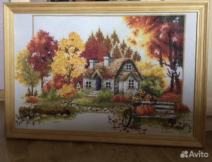 Осень в деревне.Вышивка крестом