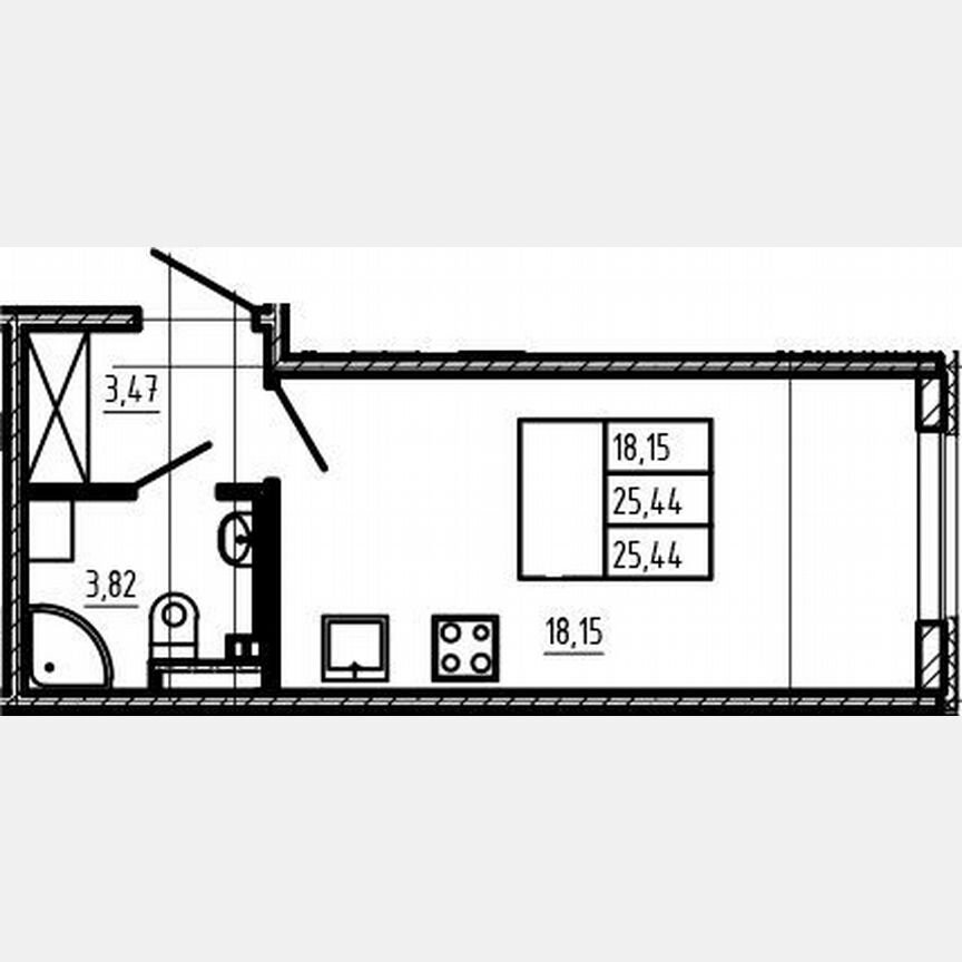 Квартира-студия, 25,4 м², 2/4 эт.