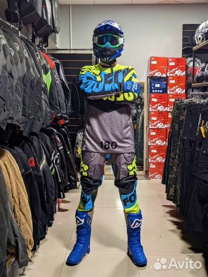 Мото Джерси и штаны Fox комплект голубой новый