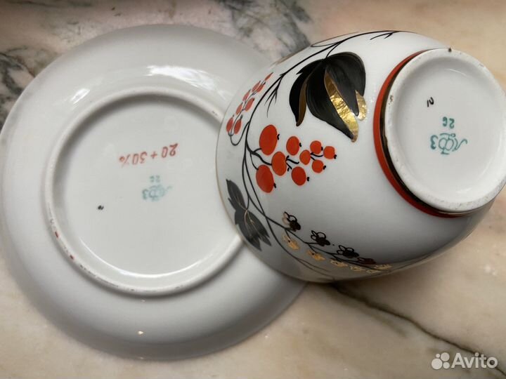 Чайная пара лфз, блюдца Красная смородина