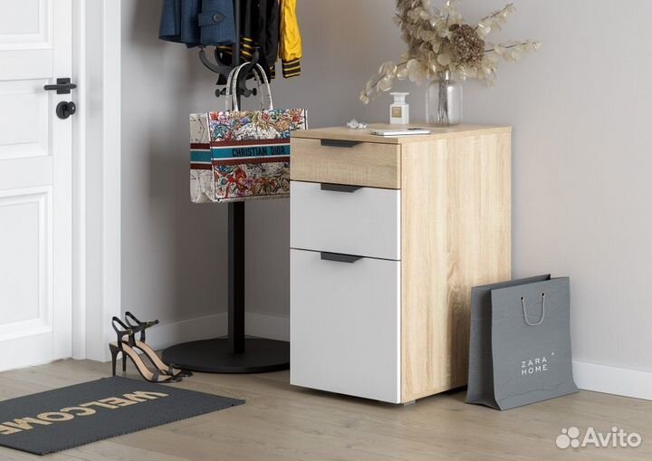 Тумба с тремя ящиками 400, сонома/белый