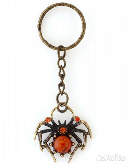 Брелок для ключей Паук латунь янтарь