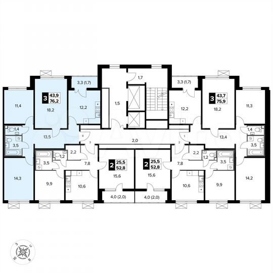 3-к. квартира, 76,2 м², 7/14 эт.