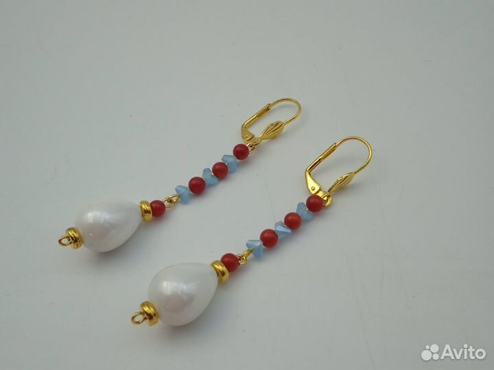 Серьги 7см натуральный коралл