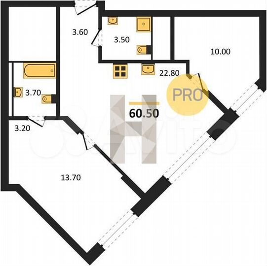 2-к. квартира, 60,5 м², 20/31 эт.
