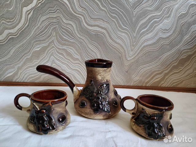 Турка керамическая+две чашки
