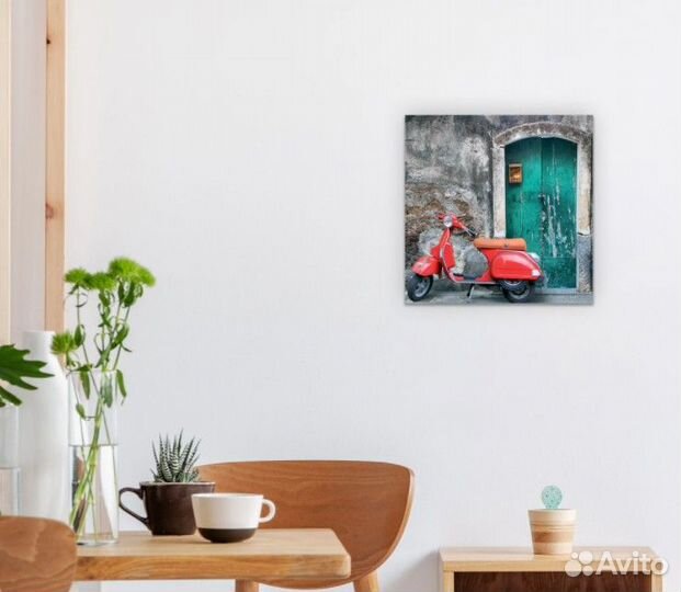 Картина постер на стекле Красный скутер