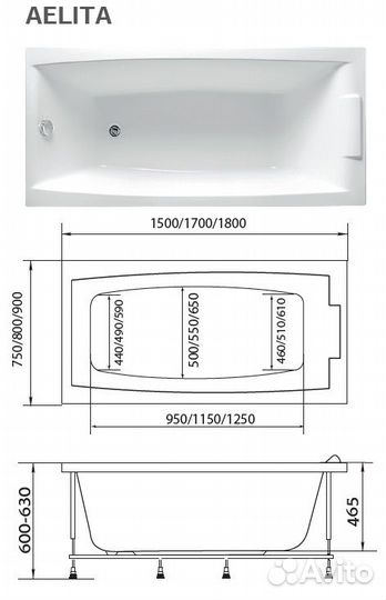 Ванна акрил aelita 150x75 1марка