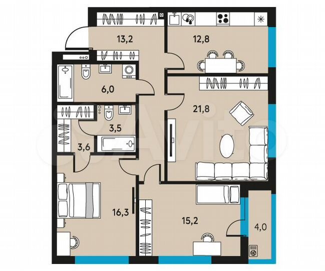 3-к. квартира, 94,4 м², 25/30 эт.