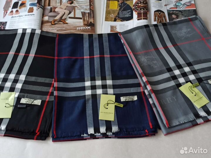 Палантин Шарф Кашемир Burberry синий новый