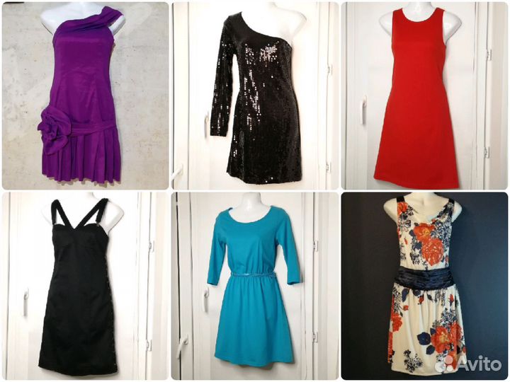 Платье чёрное красное голубое сиреневое цветы S 42