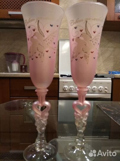 Свадебные фужеры розовые хрусталь 2 штуки