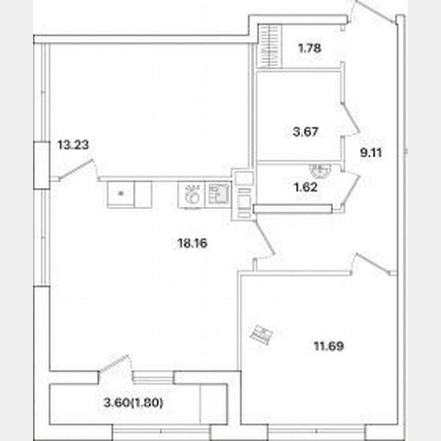 2-к. квартира, 61,1 м², 8/12 эт.
