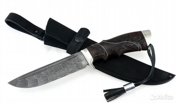 Нож Барракуда сталь дамаск полный камень рукоять в