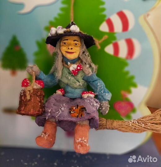 Ватная елочная игрушка Баба Яга