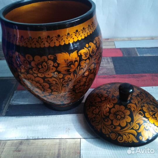 Ёмкости банки для круп,муки,сахара.Дерево,хохлома