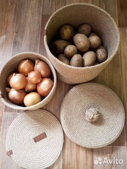 Корзина сшитая с крышкой из джута