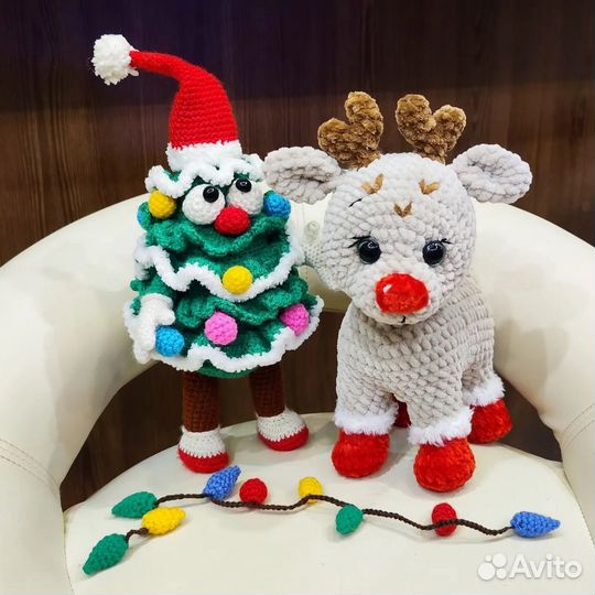 Игрушки, вязанные крючком. #Олень #Снеговик #Елка