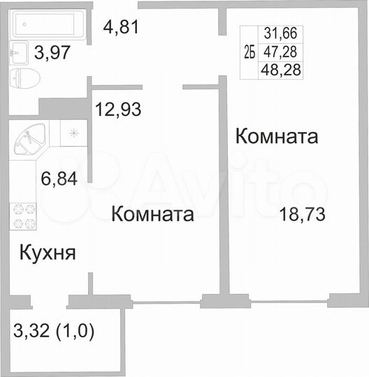 2-к. квартира, 47 м², 2/9 эт.