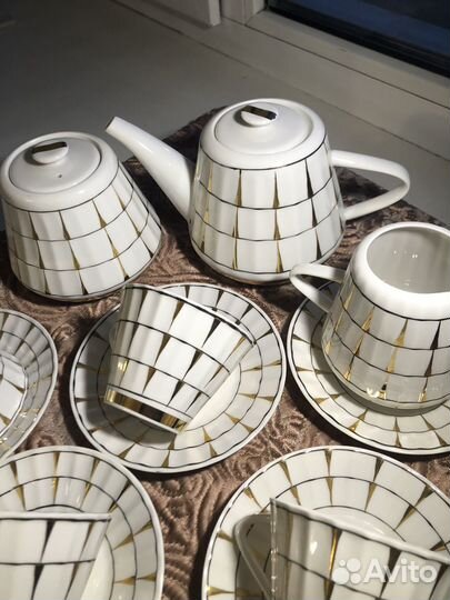 Чайный сервиз вербилки СССР Золотая клетка