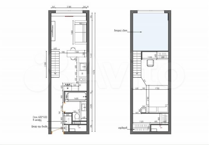 Своб. планировка, 42 м², 2/6 эт.
