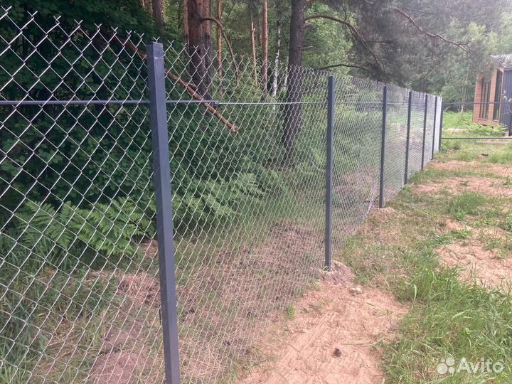 Забор из сетки рабицы под ключ