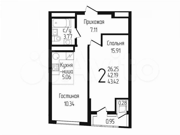 2-к. квартира, 43,2 м², 16/17 эт.
