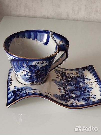 Чайная пара. Фарфор. Гжель