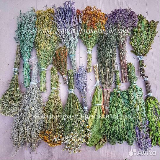 Травы в пучках для бани, для чая