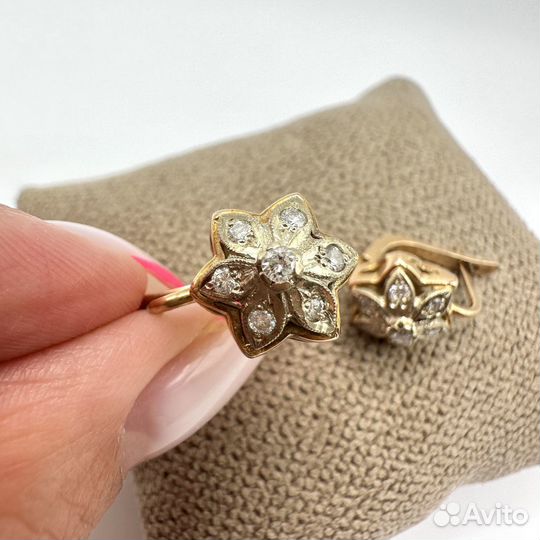 Золотые серьги малинки с бриллиантами 0,41 сt 583