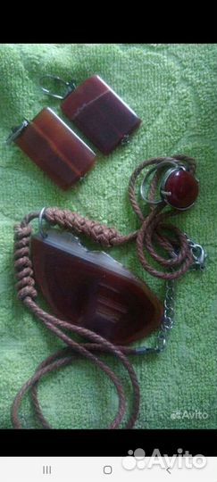 Набор сердолик серьги, кольцо, кулон