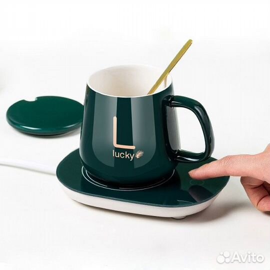 Кружка с подогревом с крышкой и ложкой