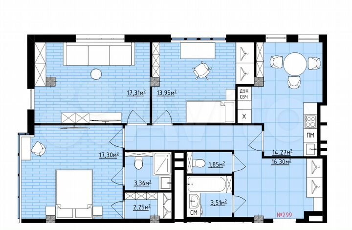 3-к. квартира, 90,1 м², 13/14 эт.